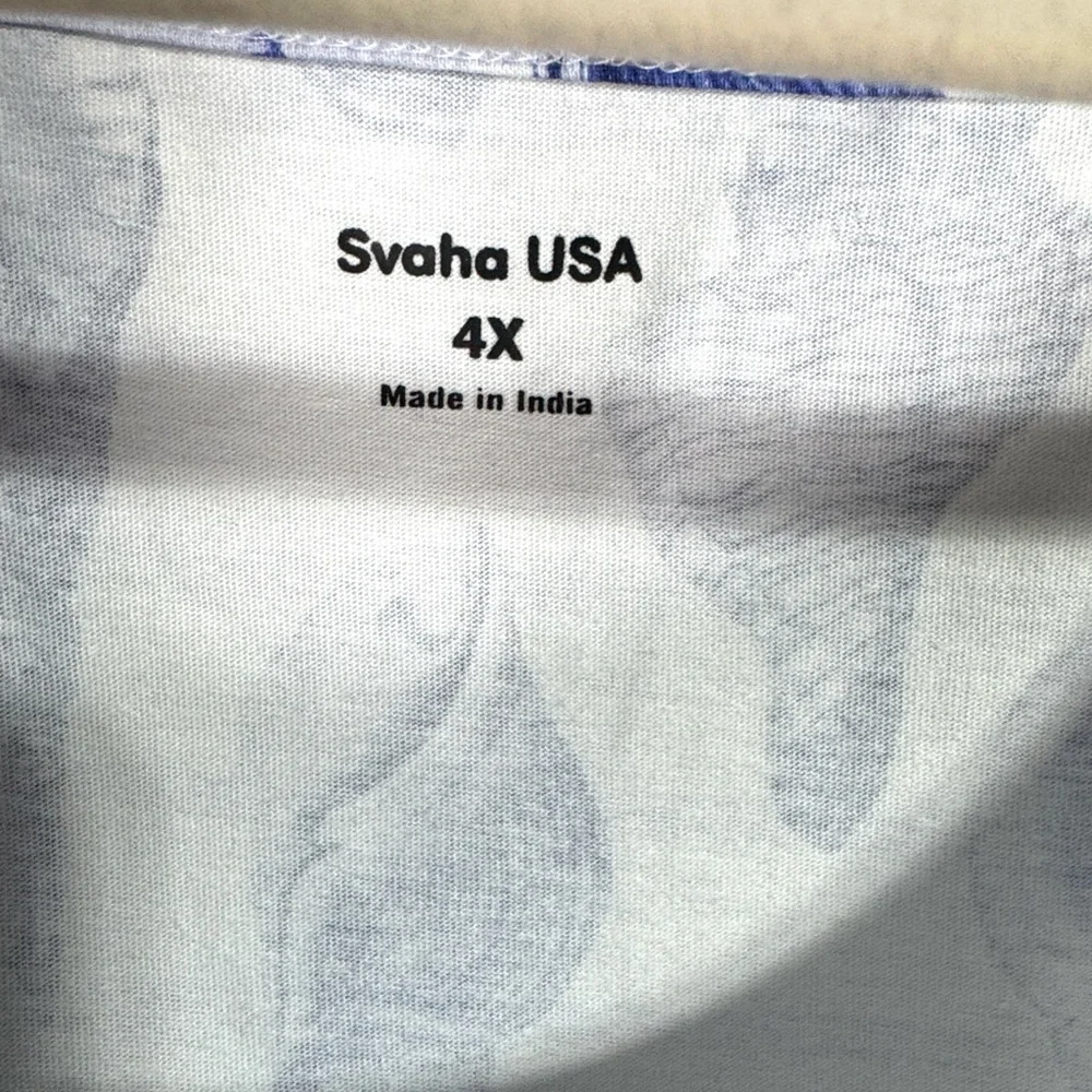 Svaha USA Seashell Print Cotton Dress Blue White Nautical Beach Dress 4X - Picture 6 of 11